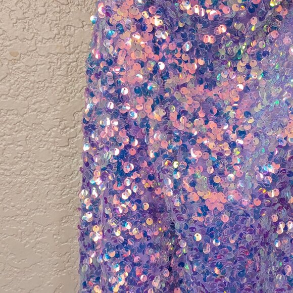 Lilac Purple Iridescent Sequin Side Slit Formal Prom Wedding Evening Dress 8 - Picture 4 of 4